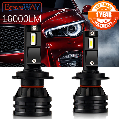 BraveWAY – Ampoules LED 12V pour phares de voiture, lumière H4 LED, H7, 16000 lm, H1, H3, H8, H11, lampe HB3, HB4, 9005, 9006 turbo ► Photo 1/6