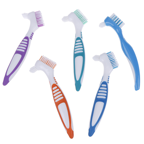 Poignée en caoutchouc pour prothèse dentaire brosse de nettoyage soies et soies multicouches ergonomiques brosse à fausses dents outil de soin buccal ► Photo 1/5