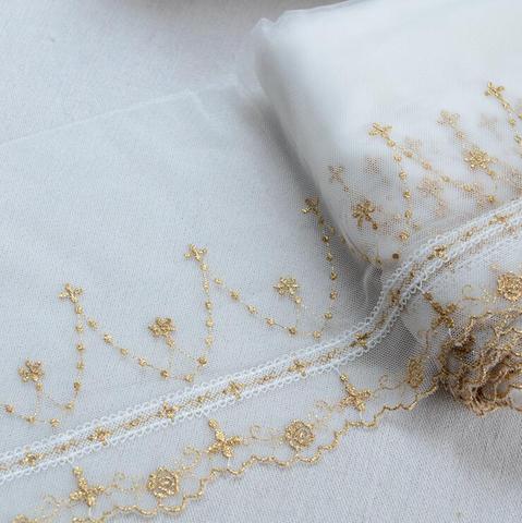 Tissu français en dentelle brodée de fleurs de haute qualité, 1 Yard, garniture en dentelle brodée dorée de 22cm, livraison gratuite ► Photo 1/4