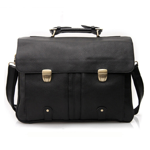 Porte-documents en cuir véritable pour hommes, porte-documents pour ordinateur portable de 15 pouces, fourre-tout business, sac messager noir ► Photo 1/6