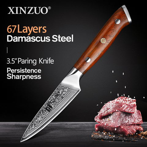 XINZUO couteau d'office japonais 3.5 '', couteau utilitaire de haute qualité couteau à fruits de cuisine 67 couches en acier damas avec manche en bois de rose ► Photo 1/6