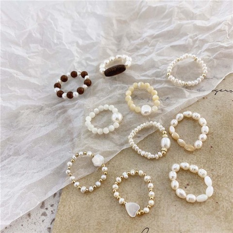 Coréen rétro naturel perle coquille perlée anneau pour les femmes mode fête bague bijoux femmes cadeau ► Photo 1/6