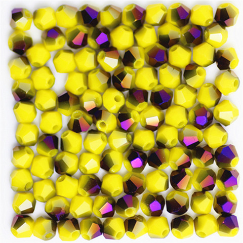 Isywaka solide jaune violet 100 pièces 4mm Bicone autriche perles de cristal breloque perles de verre perles entretoise en vrac pour la fabrication de bijoux à bricoler soi-même ► Photo 1/6