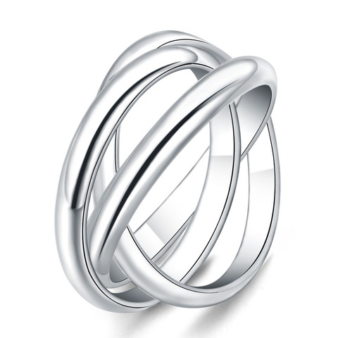 Bague en argent 3 cercles pour femme, magnifique cadeau de saint-valentin, mignon, noble, joli, à la mode, mariage, couleur argent, pour dame, taille 5-10 ► Photo 1/5