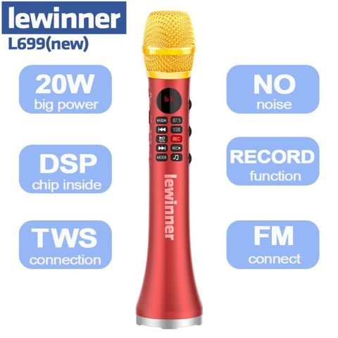 Lewinner L699 professionnel 20W micro Portable sans fil Bluetooth karaoké Microphone haut-parleur maison KTV dynamique Microphone studio ► Photo 1/6