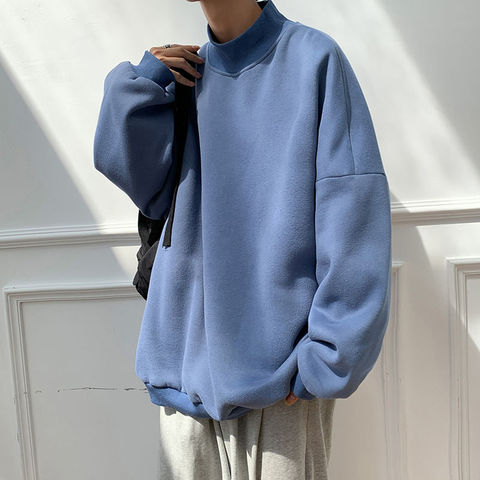 2022 hommes noir/blanc/rose/bleu manteaux manches longues col haut sweats à capuche coton vêtements décontractés sweats pull surdimensionné ► Photo 1/5