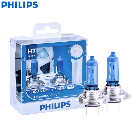 Philips Diamond Vision H7 – phares halogènes de voiture, 12V, 55W, PX26d, 5000K, lumière blanche froide, faisceau Hi/lo, lampes automobiles (double Pack) ► Photo 1/6