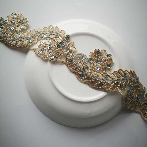 Appliques de fleurs en dentelle de fil d'or 2Yards/5.5cm, bord de garniture fait à la main, matériel de bricolage pour vêtements de mariage ► Photo 1/5