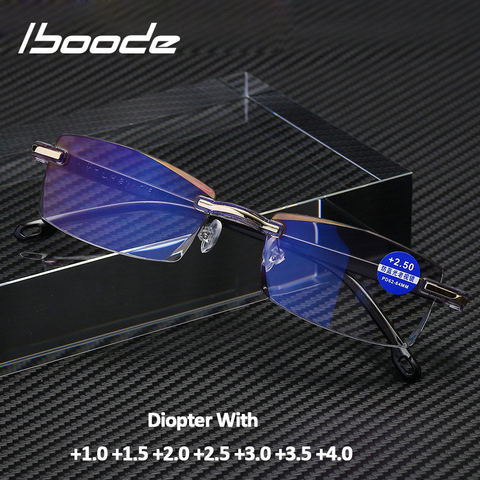 Iboode-lunettes de lecture sans bords, Anti rayons bleus, pour hommes et femmes, lunettes de lecture sans bords, Vintage, lunettes dioptrie + 1.0 1.5 2.0 2.5 3.0 3.5 4.0 ► Photo 1/6