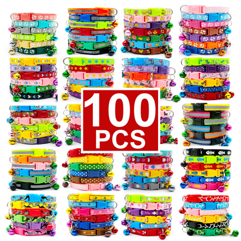 Vente en gros 100 pièces colliers pour collier de chien avec cloches collier réglable pour animaux de compagnie chiot chaton collier accessoires animalerie produits ► Photo 1/6