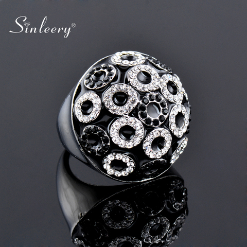 SINLEERY Unique Vintage demi-boule ronde émail noir grands anneaux petits cercles zircon cubique anneaux pour femmes bijoux JZ169 SSO ► Photo 1/6