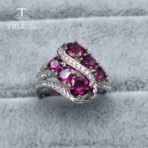 Bague en rhodolite en pierre précieuse naturelle en argent sterling 925, bijou fin de style simple, pour anniversaire, usage quotidien, avec boîte cadeau ► Photo 1/6