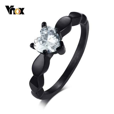 Vnox – bague de fiançailles en forme de cœur pour femme, bijou brillant en acier inoxydable CZ noir, Alliance féminine ► Photo 1/6