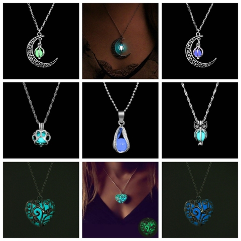 Vienkim – collier carré phosphorescent, pendentif goutte d'eau, lune, cœur, creux, fluorescent, pour femmes ► Photo 1/6