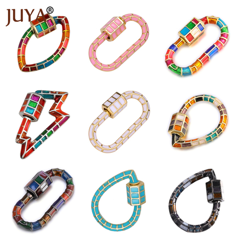 JUYA – fermoirs à vis en cuivre et émail pour femmes, fermoir ovale à serrure arc-en-ciel, mousqueton, résultats de bijoux, accessoire de collier fait à la main ► Photo 1/6