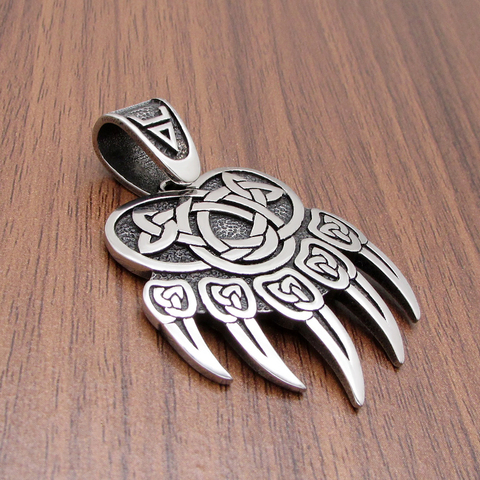 Livraison gratuite Vintage Celtics noeud Viking argent couleur acier inoxydable ours griffe pendentif collier nordique amulette bijoux ► Photo 1/6