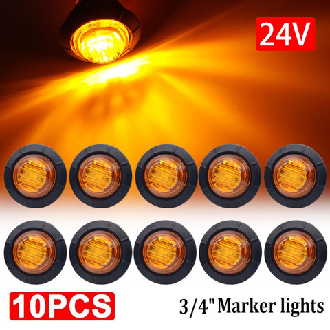 Feux ronds étanches pour remorque, 24V à 3led, 3/4 pouces, 10 pièces, feux latéraux pour remorques, éclairage à balles, couleur ambre ► Photo 1/6