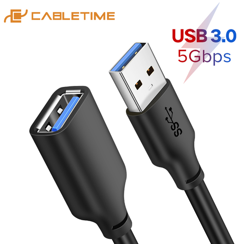 CABLETIME USB Câble D'extension USB 3.0 USB M/F Câble 5 Gbit/S pour la TÉLÉVISION Intelligente PS4 X boîte SSD Extension USB Cordon de Données C267 ► Photo 1/6