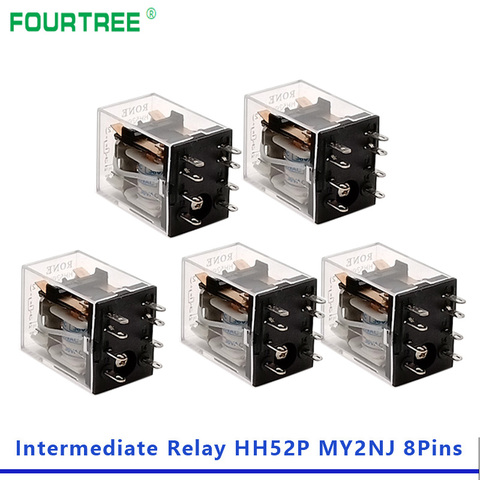 Mini commutateur de relais électromagnétique à bobine générale DPDT avec LED 8 broches, 5 pièces, HH52P MY2NJ, AC 110V 220V DC 12V 24V ► Photo 1/1