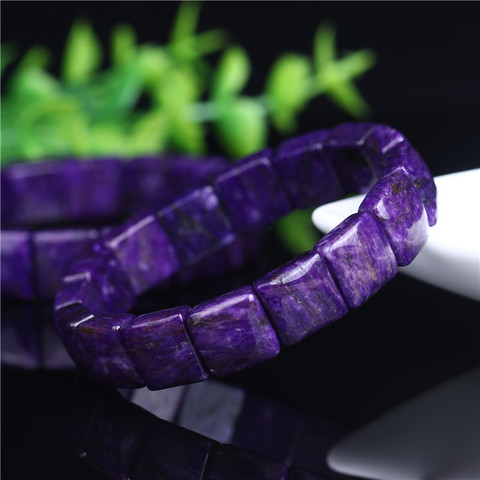 Véritable naturel violet Charoite pierres précieuses femmes Rectangle perles bijoux Bracelet 12x12mm russe pierre de guérison de la russie AAAA ► Photo 1/5