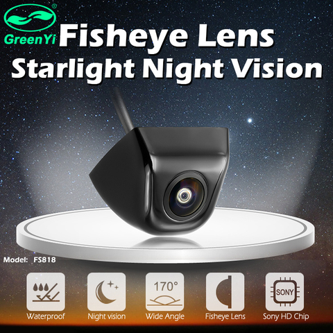 GreenYi 170 degrés lentille oeil de poisson Starlight Vision nocturne véhicule caméra de vue arrière/avant faible luminosité niveau 15 m caméra de voiture visible ► Photo 1/6