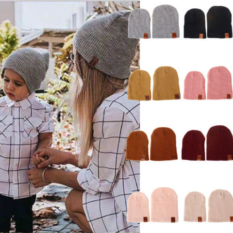 Chapeaux assortis pour la famille pour nouveau-nés et enfants, bonnet tricoté chaud, de 6M à 4T, pour bébés, garçons et filles, pour l'hiver, pour adultes, femmes, casquette décontractée ► Photo 1/6