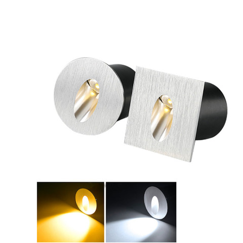 Encastré Led escalier lumière 1w 3w aluminium carré rond mur coin lampe en étape lampe pour mur en béton escalier veilleuses 80mm ► Photo 1/6