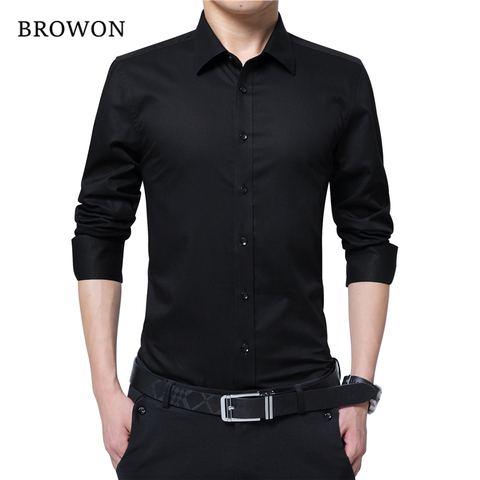 BROWON hommes mode Blouse chemise à manches longues affaires chemise sociale couleur unie tour de cou grande taille travail Blouse marque vêtements ► Photo 1/6