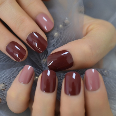 Faux-ongles pétie pour ongles blancs courts de couleur, mélange de couleurs, rouge foncé, ongles brillants et brillants, parfaits pour femmes de bureau avec adhésif ► Photo 1/6