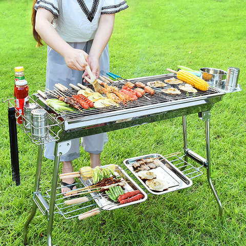 JOYLIVE – grille de Barbecue à charbon de bois en acier inoxydable, outil Portable, Installation gratuite, poignée pliable, parc de cuisson ► Photo 1/5