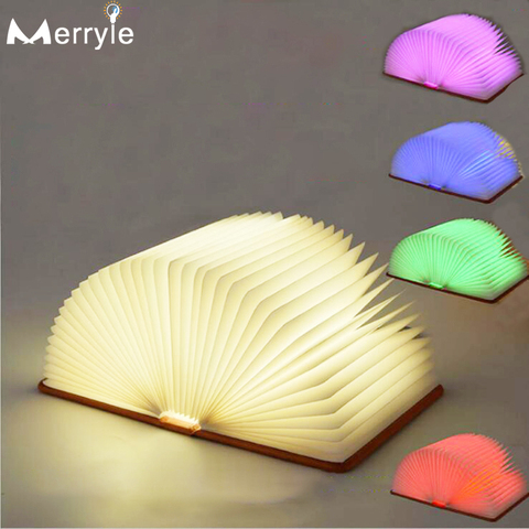 Lampe 3D pliante et créative en forme de livre en bois, couleur rvb, rechargeable par USB, luminaire décoratif d'intérieur, idéal pour une chambre à coucher, un bureau ou une Table, ou comme cadeau d'anniversaire pour un enfant ► Photo 1/6