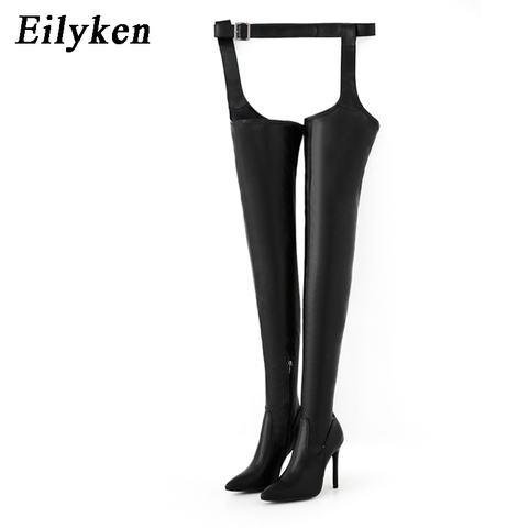 Eilyken 2022 Sexy taille boucle sangle mince talons hauts femmes bottes sur le genou cuisse haute botte bout pointu femme chaussures hiver ► Photo 1/4