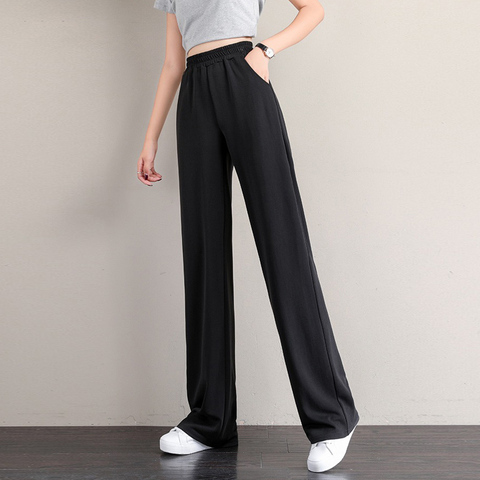 Femmes pantalons droits jambe large taille haute pleine longueur pantalons de survêtement style coréen Streetwear ample surdimensionné Famale pantalon décontracté ► Photo 1/1