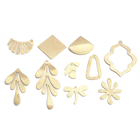 1pack breloques fleur feuille secteur lune carré coquille libellule forme pendentif poli laiton brut bijoux boucle d'oreille collier fabrication ► Photo 1/6