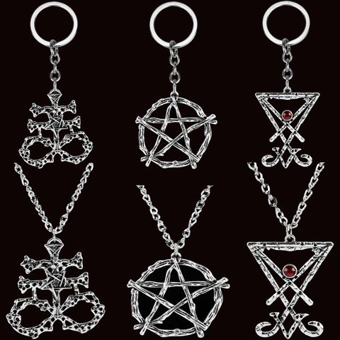 Pendentif Pentacle en métal pour hommes, bijoux, pentagramme, soleil, mal, démon, Lucifer, Satan, Wicca, symbole ► Photo 1/6