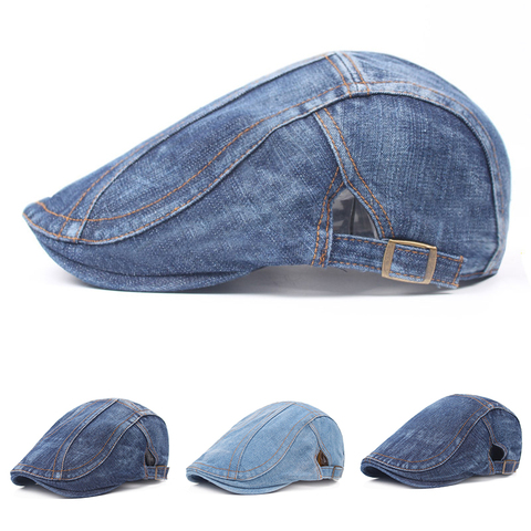 Été Denim béret casquettes pour hommes femmes coton visières chapeau de soleil en plein air hommes casquettes plates bérets réglables Casquette Boina casquettes visières ► Photo 1/6