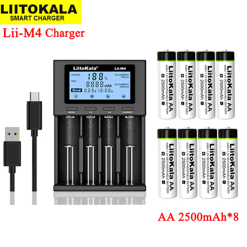 Nouveau LiitoKala Lii-M4 18650 li ion batterie chargeur intelligent capacité d'essai + liitokala AA 1.2V NiMH 2500mAh batteries rechargeables ► Photo 1/6
