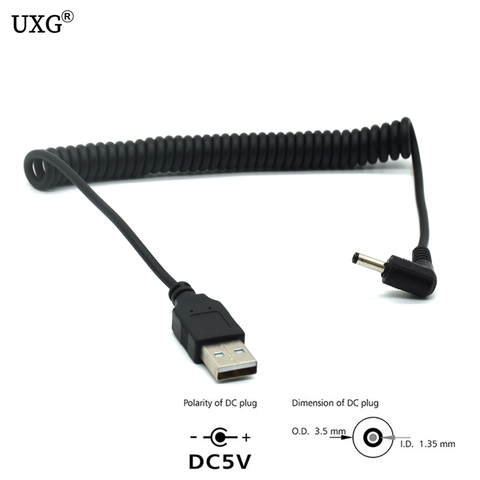 Câble d'alimentation USB mâle à 5V DC, 90 angles, 3.5mm x 1.35mm, adaptateur de câble à ressort télescopique 1m ► Photo 1/6