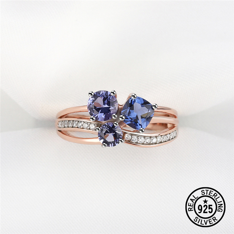 Dysonbijoux 925 bague en argent Sterling pour les femmes créré pierres précieuses Tanzanite plaqué or Rose délicat luxe bijoux fins ► Photo 1/6