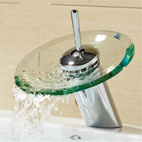 Robinet de salle de bain lavabo évier mitigeur cascade Chrome poli bord de verre ► Photo 1/5