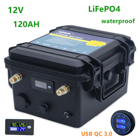 Lifepo4 12V 120ah batterie pack lifepo4 12V 120AH batterie au lithium BMS intégré pour onduleur, moteur électrique du navire, RV, bateau ► Photo 1/6