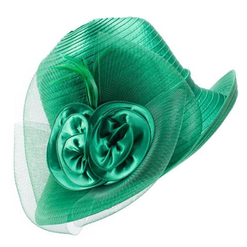 Chapeaux de Protection contre les UV pour femmes, ruban en Satin, plumes florales, chapeaux à large bord, souple Kentucky Derby église, robe de fête de thé A433 ► Photo 1/5