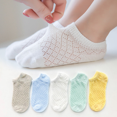 5 paires/lot enfants coton chaussettes garçon fille bébé infantile ultra-mince mode respirant solide maille chaussettes pour l'été 1-12T adolescents enfants ► Photo 1/6