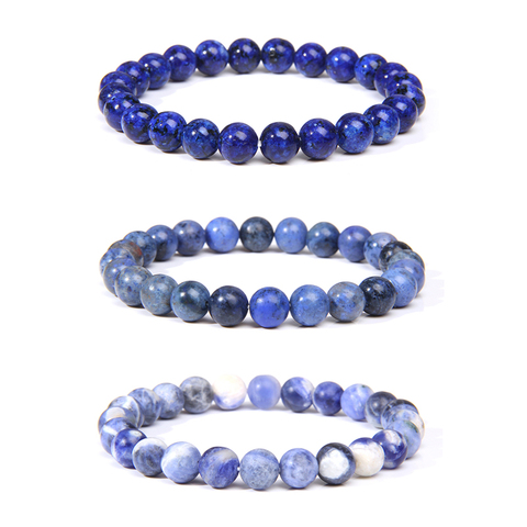 Bracelet en pierre naturelle Sodalite, perles rondes Lapis lazulis, corde élastique, bijoux pour femmes et hommes, 8MM ► Photo 1/6