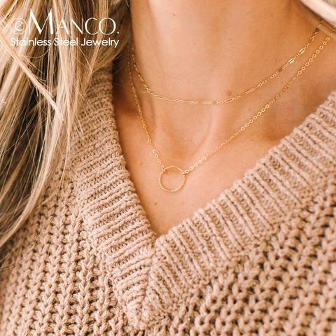 EManco 2 pièces collier pour femmes pas assombrir 316L acier inoxydable collier femmes minimaliste chaîne collier ras du cou ► Photo 1/4