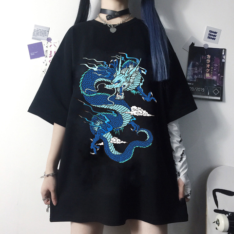 T-shirt imprimé dragon chinois pour femmes, Streetwear, ulzzang Harajuku, vintage, ample, décontracté, été ► Photo 1/6