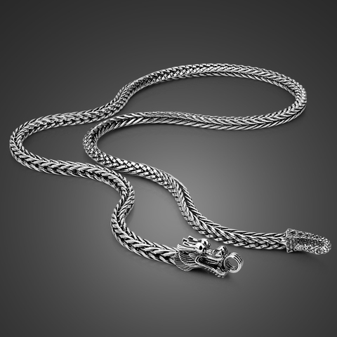 Collier avec pendentif Dargon 100% pour hommes, chaîne en argent Sterling 925, bijoux rétro thaïlandais de 5MM 61cm, à la mode ► Photo 1/6