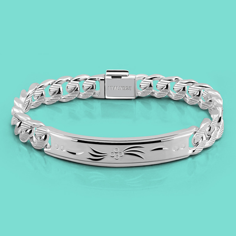 925 en argent sterling de bracelet hommes populaire bijoux en argent marque bracelet solide argent 10mm21cm taille bracelet cadeau d'anniversaire ► Photo 1/6