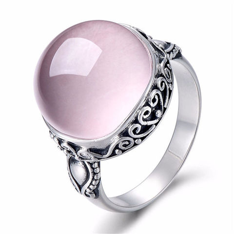 2022 nouveau rose rond opale anneaux pour femmes déclaration bijoux Vintage Anillos gros pierre de lune anneau accessoires cadeau livraison directe ► Photo 1/3