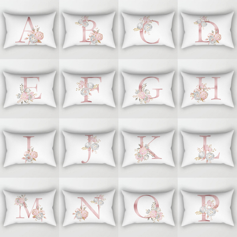 30X50CM Polyester anglais Alphabet Floral blanc housse de coussin nordique créatif canapé voiture taille coussins décor à la maison taie d'oreiller ► Photo 1/6